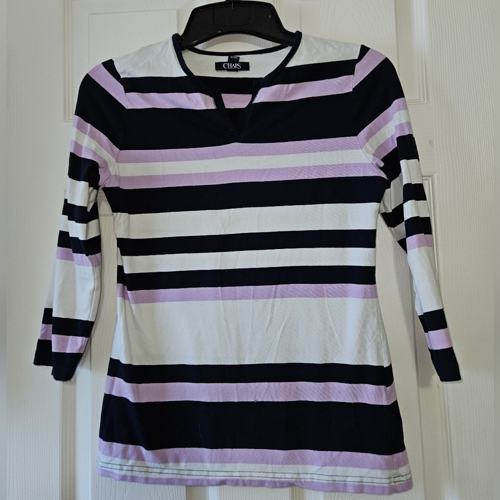 Chaps Women's 3/4 Sleeve Striped Tee - size Med